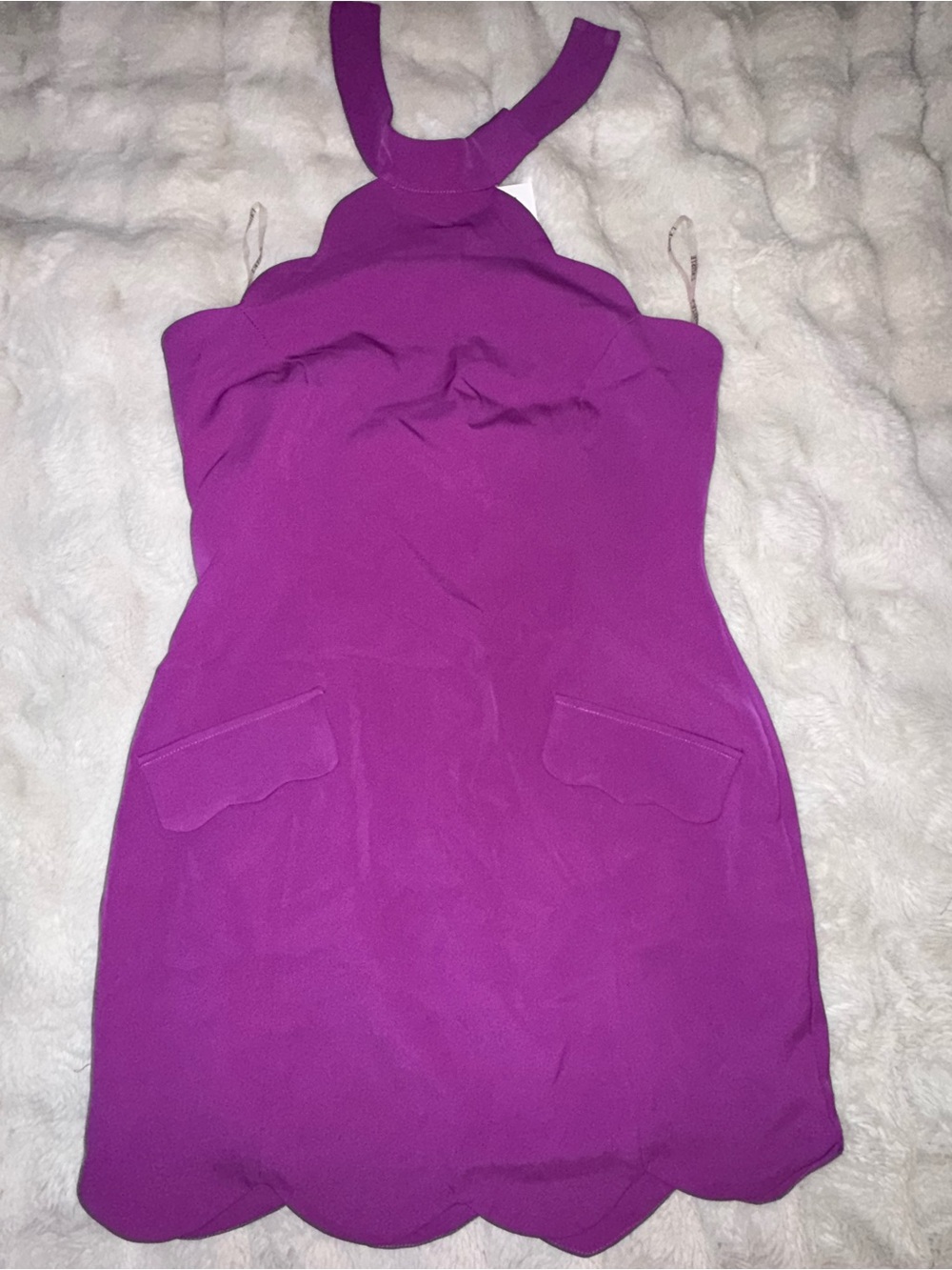L'ATISTE Vibrant Purple Halter Scallop-Hem Mini Dress